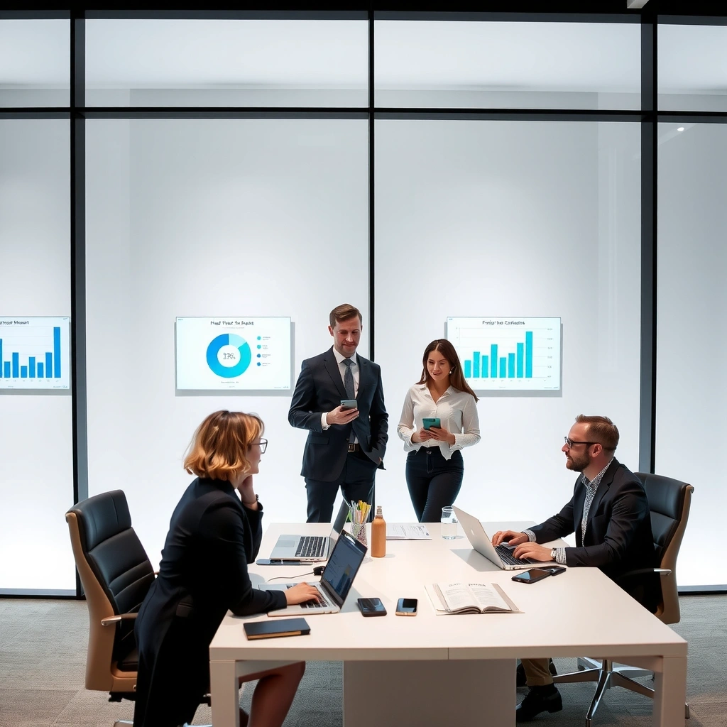 Strategic marketing team collaboration in modern office setting